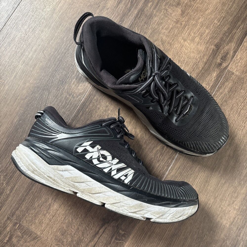 Women’s HOKA Bondi 7 Athletic Running Sneaker Shoes Low Top Lace-Up Black Size 9